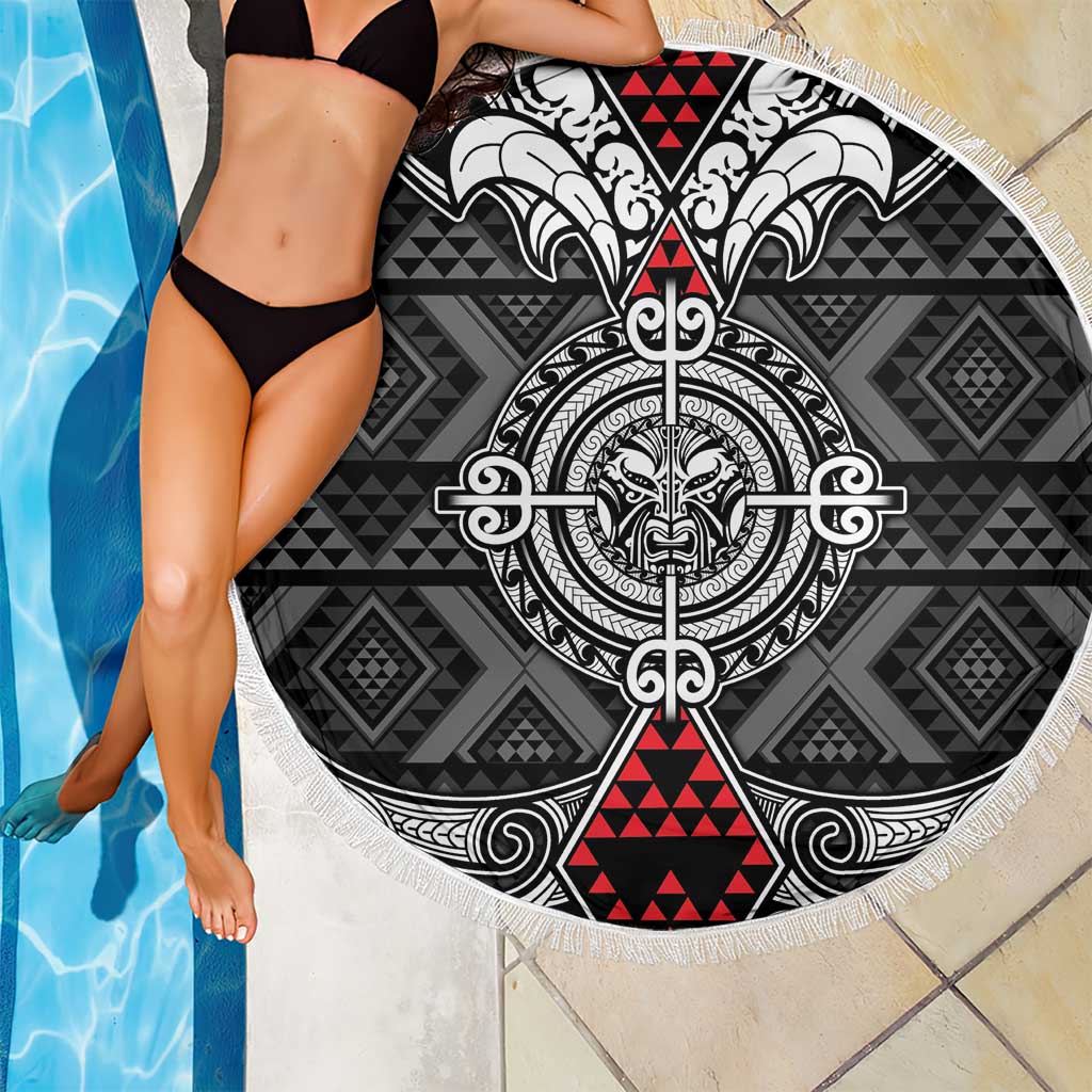 Black Aotearoa Taniko Motif Beach Blanket Vintage Maori New Zealand Tribal Art Pattern