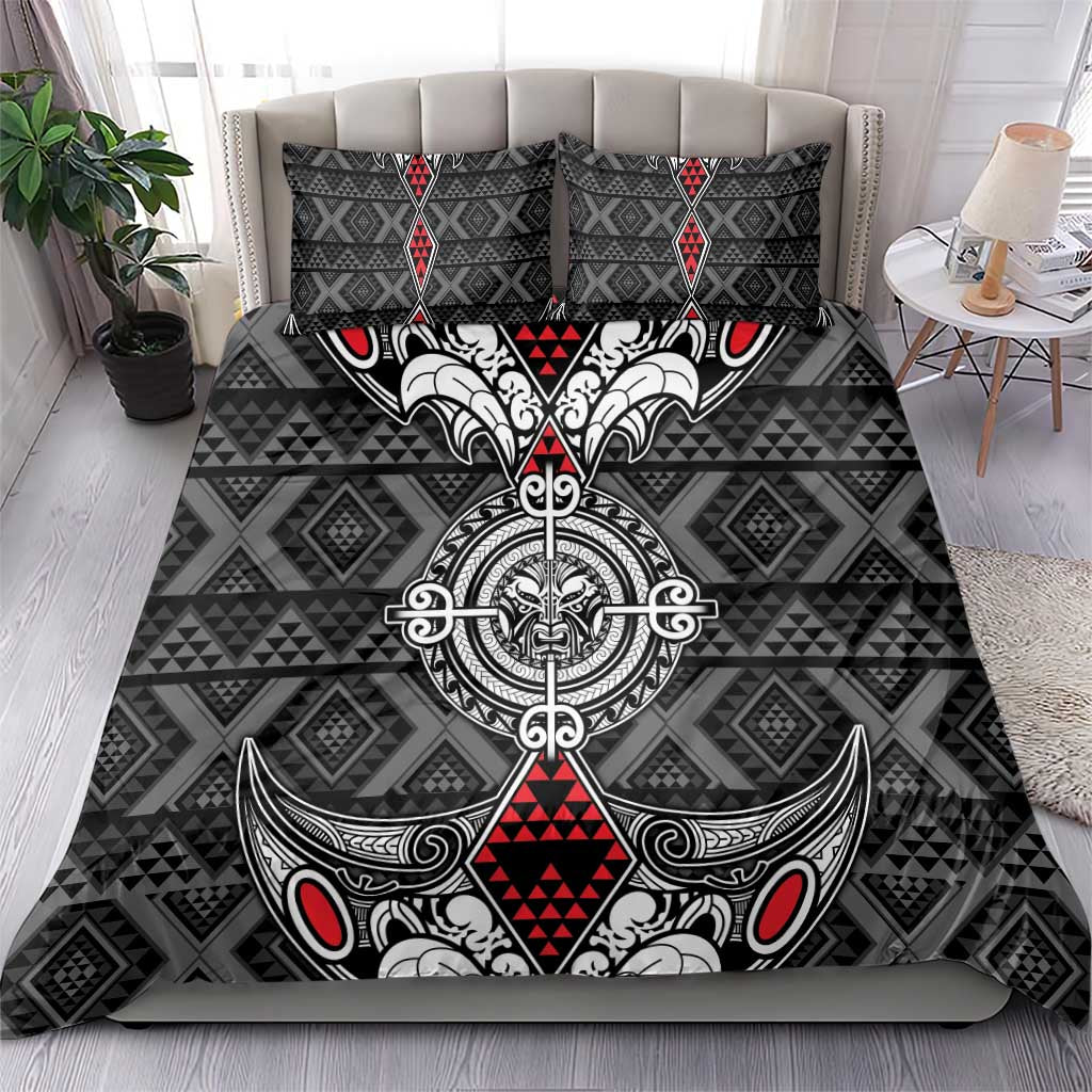 Black Aotearoa Taniko Motif Bedding Set Vintage Maori New Zealand Tribal Art Pattern