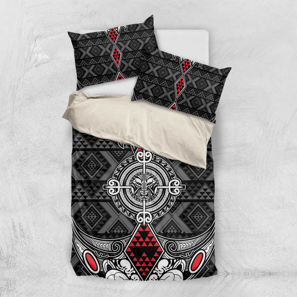 Black Aotearoa Taniko Motif Bedding Set Vintage Maori New Zealand Tribal Art Pattern