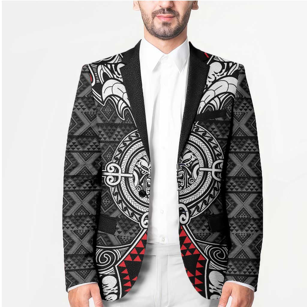 Black Aotearoa Taniko Motif Blazer Vintage Maori New Zealand Tribal Art Pattern - Polynesian Pride