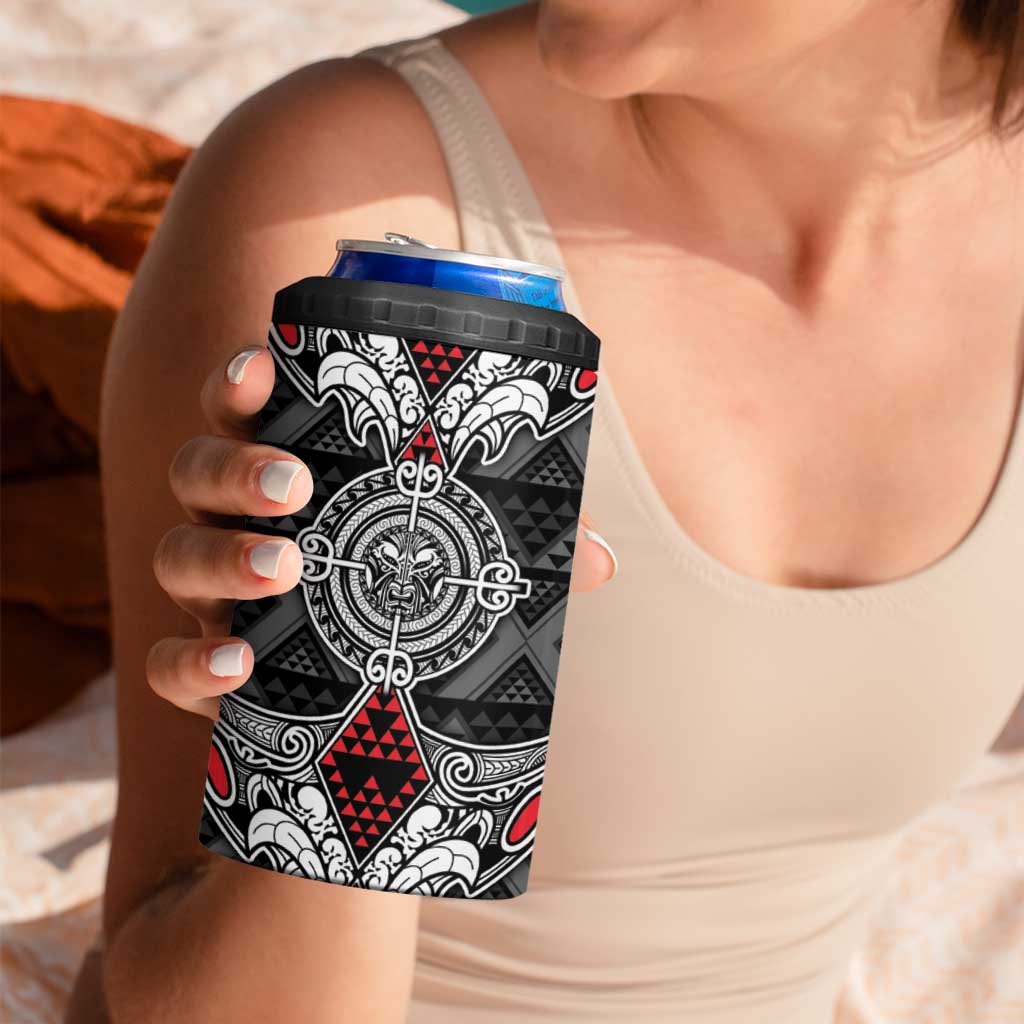 Black Aotearoa Taniko Motif 4 in 1 Can Cooler Tumbler Vintage Maori New Zealand Tribal Art Pattern LT9 - Polynesian Pride