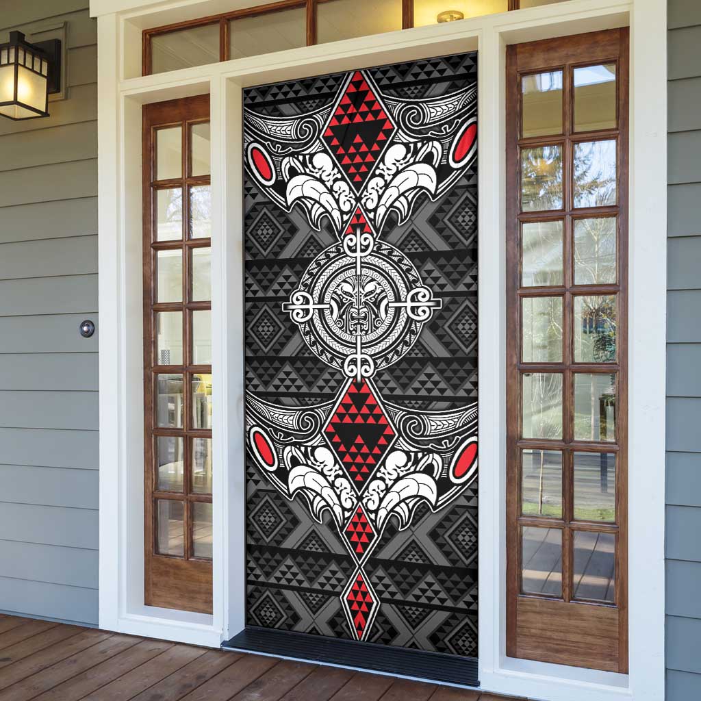 Black Aotearoa Taniko Motif Door Cover Vintage Maori New Zealand Tribal Art Pattern - Polynesian Pride