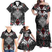Black Aotearoa Tanilo Motif Family Matching Off Shoulder Maxi Dress and Hawaiian Shirt Vintage Maori New Zealand Tribal Art Pattern LT9 - Polynesian Pride