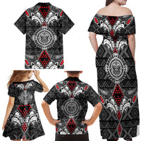Black Aotearoa Tanilo Motif Family Matching Off Shoulder Maxi Dress and Hawaiian Shirt Vintage Maori New Zealand Tribal Art Pattern LT9 - Polynesian Pride