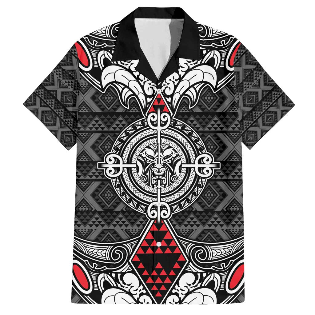 Black Aotearoa Tanilo Motif Family Matching Off Shoulder Maxi Dress and Hawaiian Shirt Vintage Maori New Zealand Tribal Art Pattern LT9 Dad's Shirt - Short Sleeve Black - Polynesian Pride