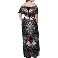 Black Aotearoa Tanilo Motif Family Matching Off Shoulder Maxi Dress and Hawaiian Shirt Vintage Maori New Zealand Tribal Art Pattern LT9 - Polynesian Pride