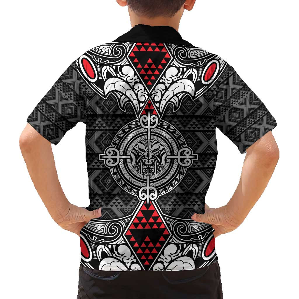 Black Aotearoa Tanilo Motif Family Matching Off Shoulder Short Dress and Hawaiian Shirt Vintage Maori New Zealand Tribal Art Pattern LT9 - Polynesian Pride