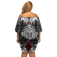 Black Aotearoa Tanilo Motif Family Matching Off Shoulder Short Dress and Hawaiian Shirt Vintage Maori New Zealand Tribal Art Pattern LT9 - Polynesian Pride