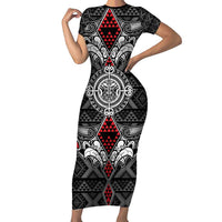 Black Aotearoa Tanilo Motif Family Matching Short Sleeve Bodycon Dress and Hawaiian Shirt Vintage Maori New Zealand Tribal Art Pattern LT9 Mom's Dress Black - Polynesian Pride