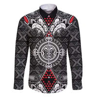 Black Aotearoa Tanilo Motif Family Matching Tank Maxi Dress and Hawaiian Shirt Vintage Maori New Zealand Tribal Art Pattern LT9 Dad's Shirt - Long Sleeve Black - Polynesian Pride