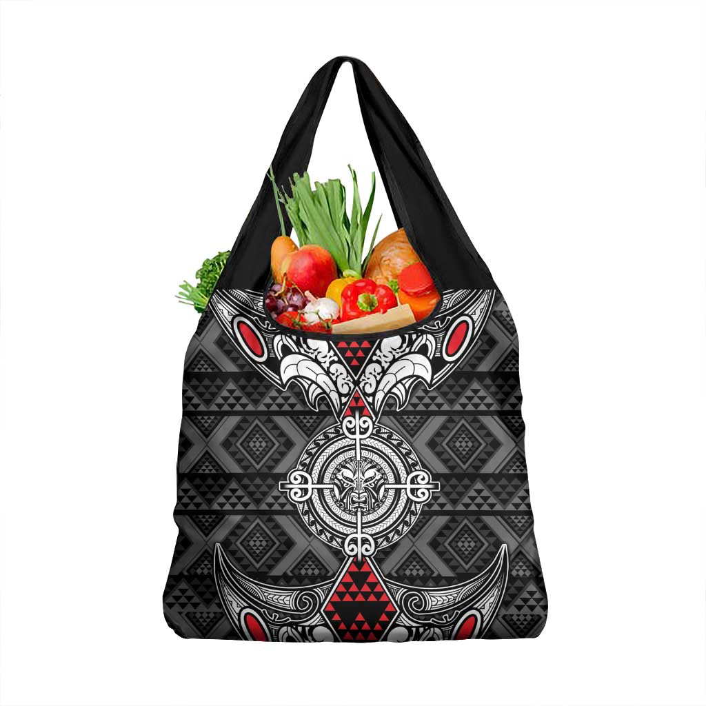 Black Aotearoa Taniko Motif Grocery Bag Vintage Maori New Zealand Tribal Art Pattern