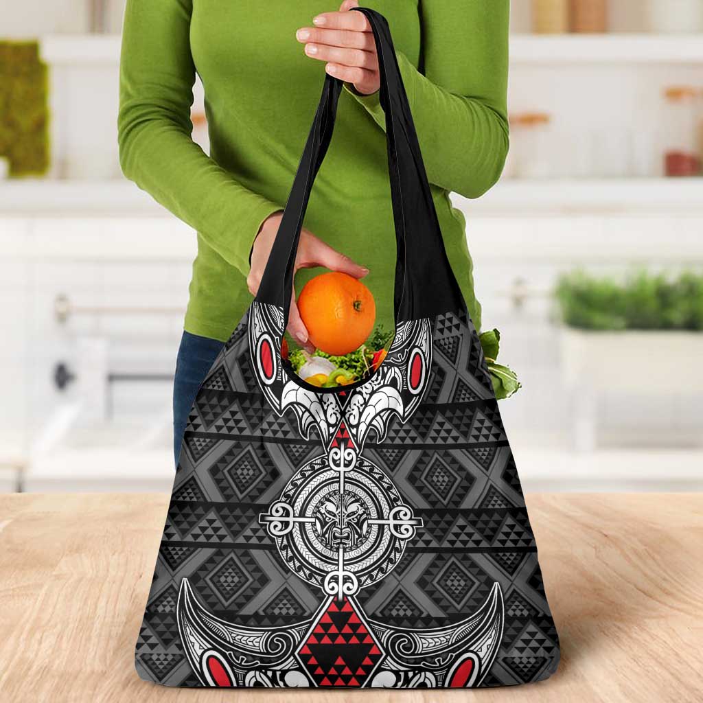 Black Aotearoa Taniko Motif Grocery Bag Vintage Maori New Zealand Tribal Art Pattern