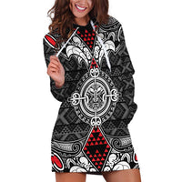 Black Aotearoa Tanilo Motif Hoodie Dress Vintage Maori New Zealand Tribal Art Pattern