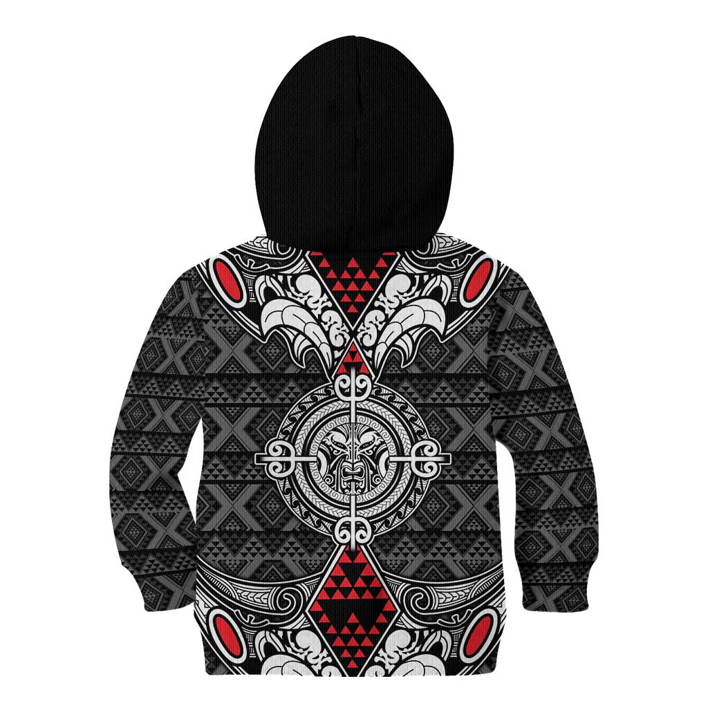 Black Aotearoa Tanilo Motif Kid Hoodie Vintage Maori New Zealand Tribal Art Pattern