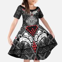 Black Aotearoa Tanilo Motif Kid Short Sleeve Dress Vintage Maori New Zealand Tribal Art Pattern