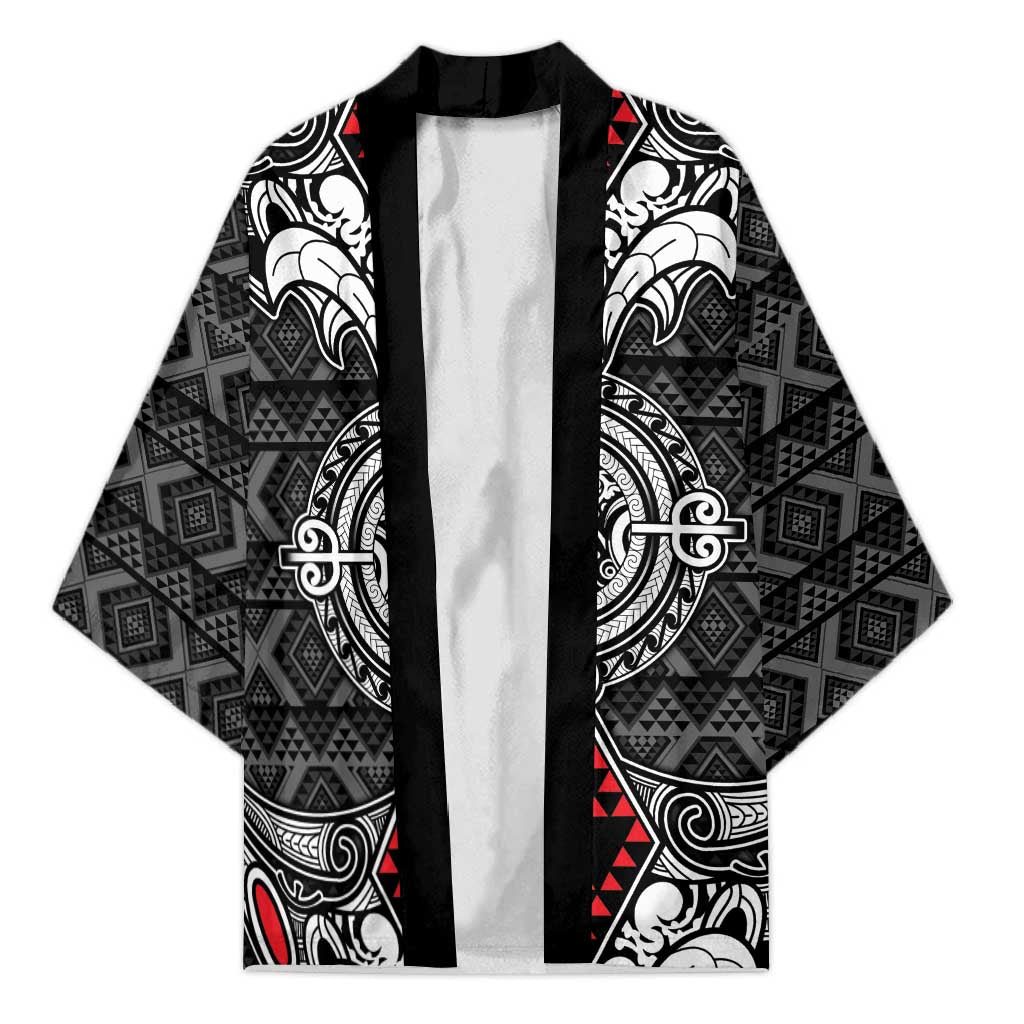 Black Aotearoa Taniko Motif Kimono Vintage Maori New Zealand Tribal Art Pattern - Polynesian Pride