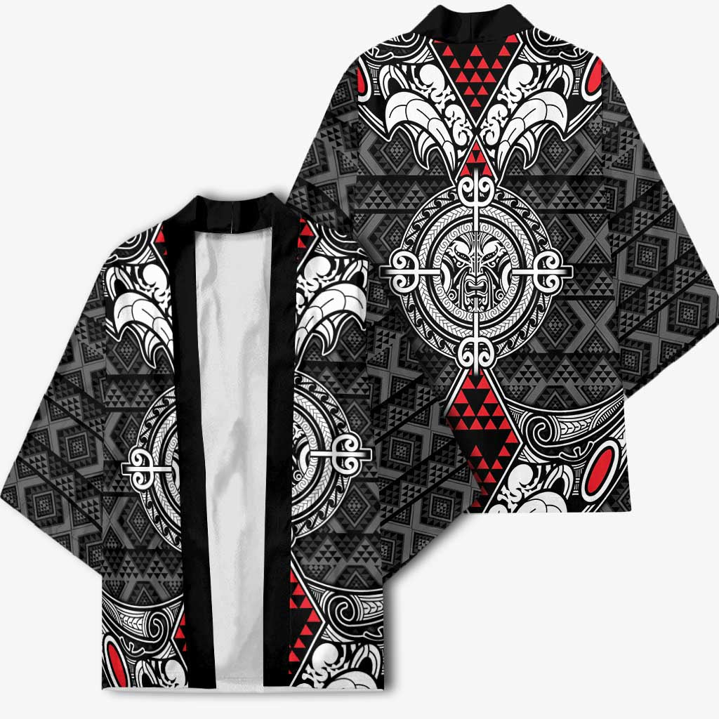 Black Aotearoa Taniko Motif Kimono Vintage Maori New Zealand Tribal Art Pattern - Polynesian Pride