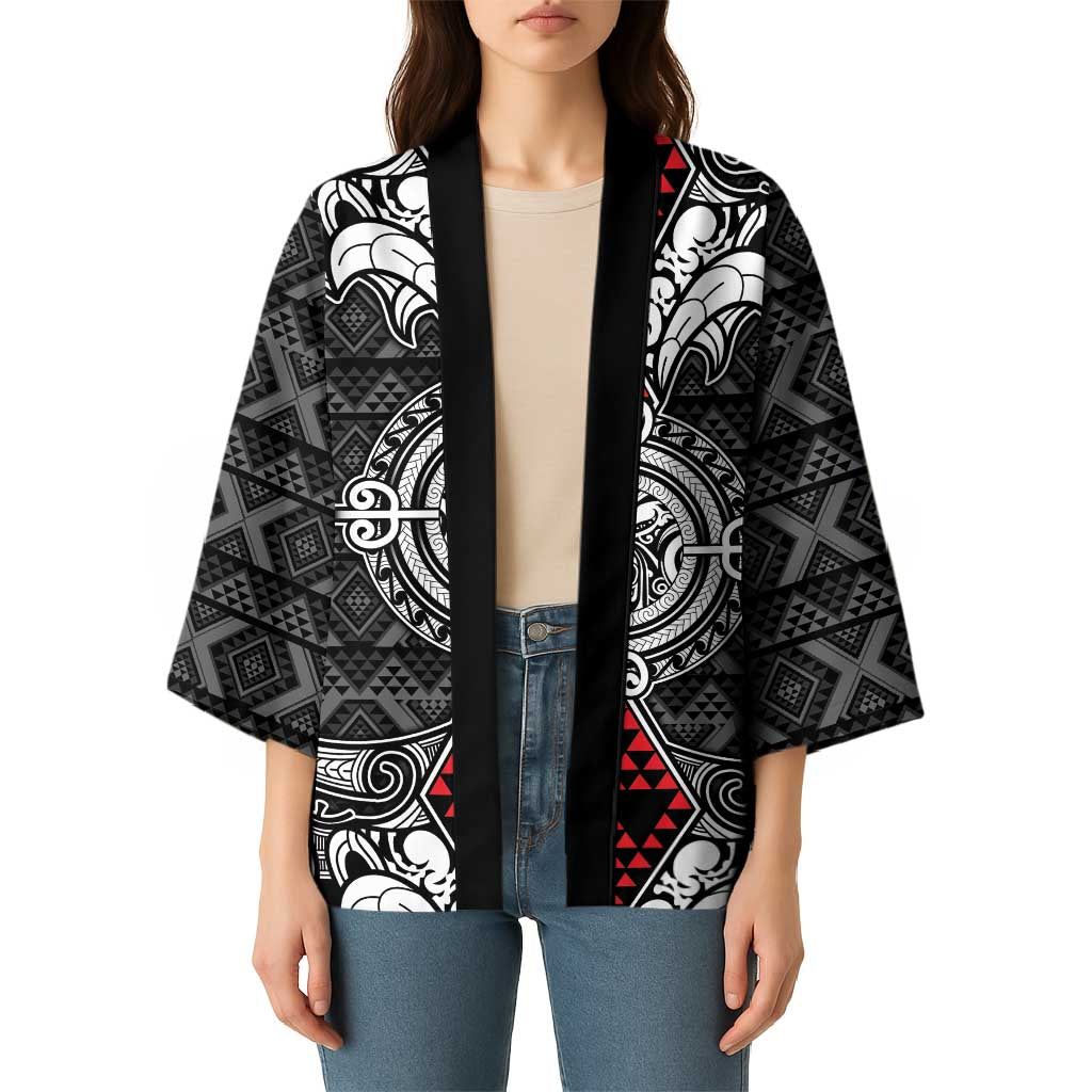 Black Aotearoa Taniko Motif Kimono Vintage Maori New Zealand Tribal Art Pattern - Polynesian Pride