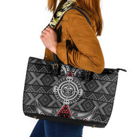 Black Aotearoa Taniko Motif Leather Tote Bag Vintage Maori New Zealand Tribal Art Pattern LT9 Black - Polynesian Pride
