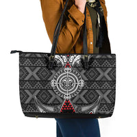 Black Aotearoa Taniko Motif Leather Tote Bag Vintage Maori New Zealand Tribal Art Pattern LT9 - Polynesian Pride
