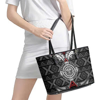 Black Aotearoa Taniko Motif Leather Tote Bag Vintage Maori New Zealand Tribal Art Pattern LT9 - Polynesian Pride