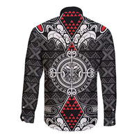 Black Aotearoa Tanilo Motif Long Sleeve Button Shirt Vintage Maori New Zealand Tribal Art Pattern LT9 - Polynesian Pride