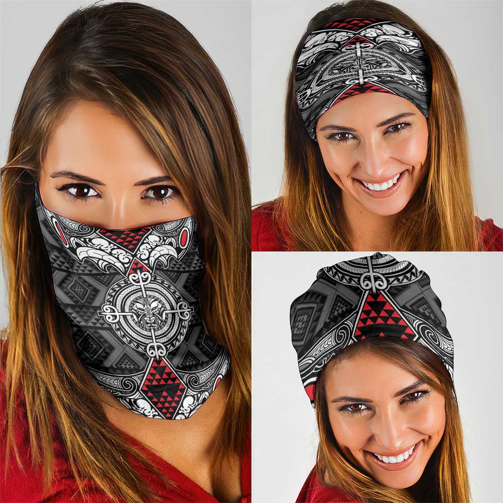 Black Aotearoa Taniko Motif Neck Gaiter Vintage Maori New Zealand Tribal Art Pattern - Polynesian Pride