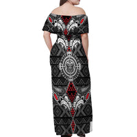 Black Aotearoa Tanilo Motif Off Shoulder Maxi Dress Vintage Maori New Zealand Tribal Art Pattern