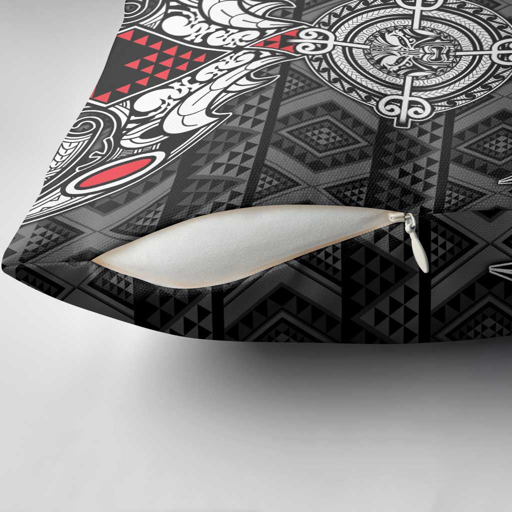 Black Aotearoa Taniko Motif Pillow Cover Vintage Maori New Zealand Tribal Art Pattern LT9 - Polynesian Pride