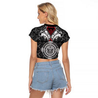 Black Aotearoa Tanilo Motif Raglan Cropped T Shirt Vintage Maori New Zealand Tribal Art Pattern LT9 - Polynesian Pride