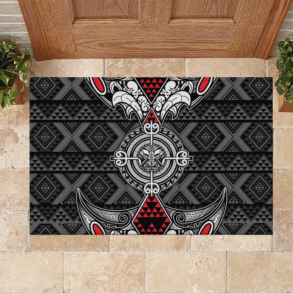 Black Aotearoa Taniko Motif Rubber Doormat Vintage Maori New Zealand Tribal Art Pattern LT9 Black - Polynesian Pride