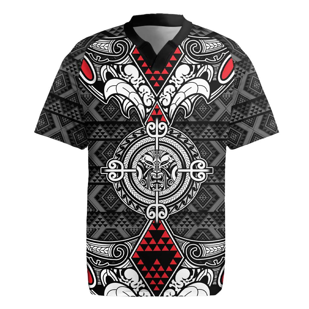 Black Aotearoa Tanilo Motif Rugby Jersey Vintage Maori New Zealand Tribal Art Pattern LT9 Black - Polynesian Pride