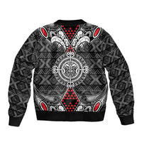Black Aotearoa Tanilo Motif Sleeve Zip Bomber Jacket Vintage Maori New Zealand Tribal Art Pattern