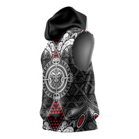 Black Aotearoa Taniko Motif Sleeveless Hoodie Vintage Maori New Zealand Tribal Art Pattern - Polynesian Pride