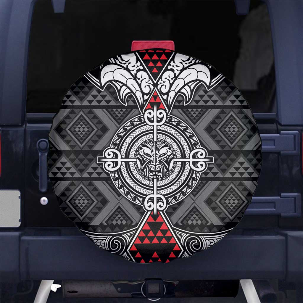 Black Aotearoa Taniko Motif Spare Tire Cover Vintage Maori New Zealand Tribal Art Pattern