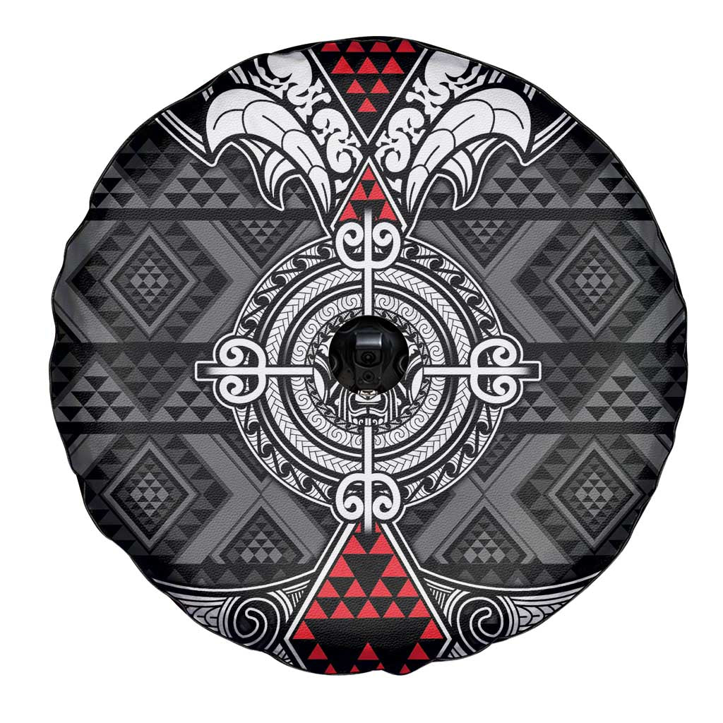 Black Aotearoa Taniko Motif Spare Tire Cover Vintage Maori New Zealand Tribal Art Pattern