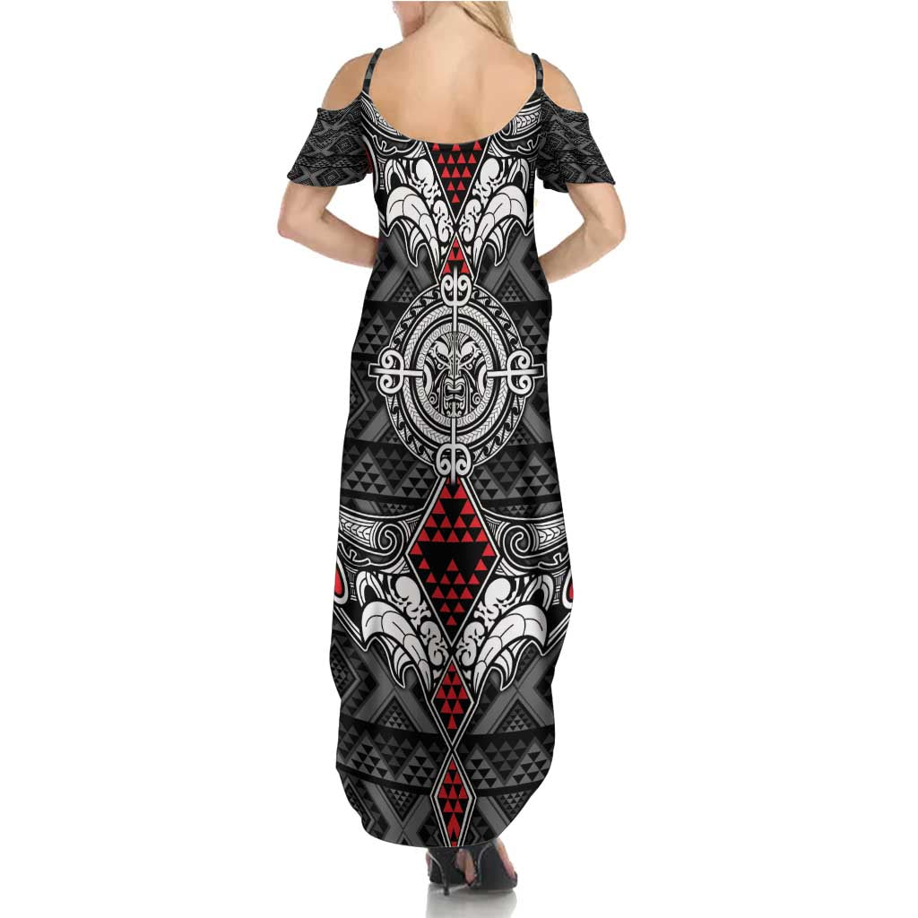 Black Aotearoa Tanilo Motif Summer Maxi Dress Vintage Maori New Zealand Tribal Art Pattern