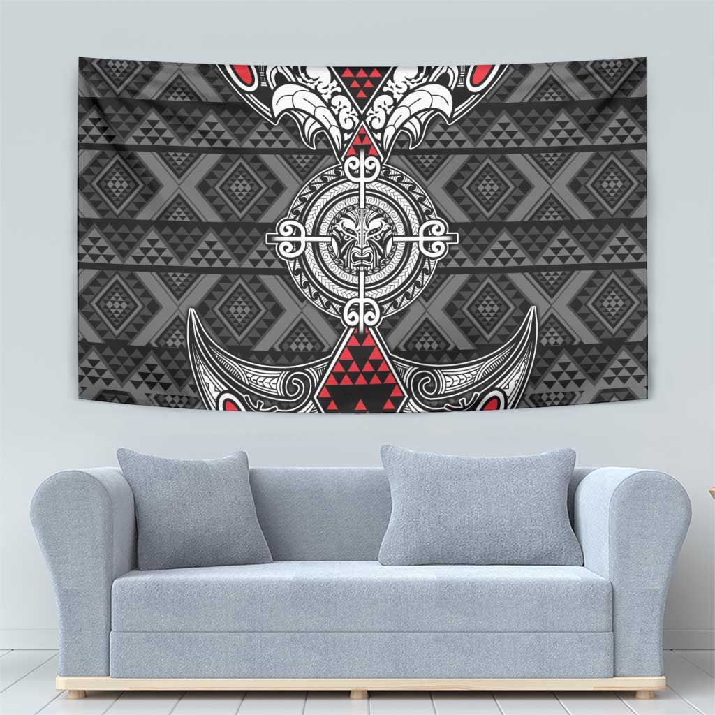 Black Aotearoa Taniko Motif Tapestry Vintage Maori New Zealand Tribal Art Pattern