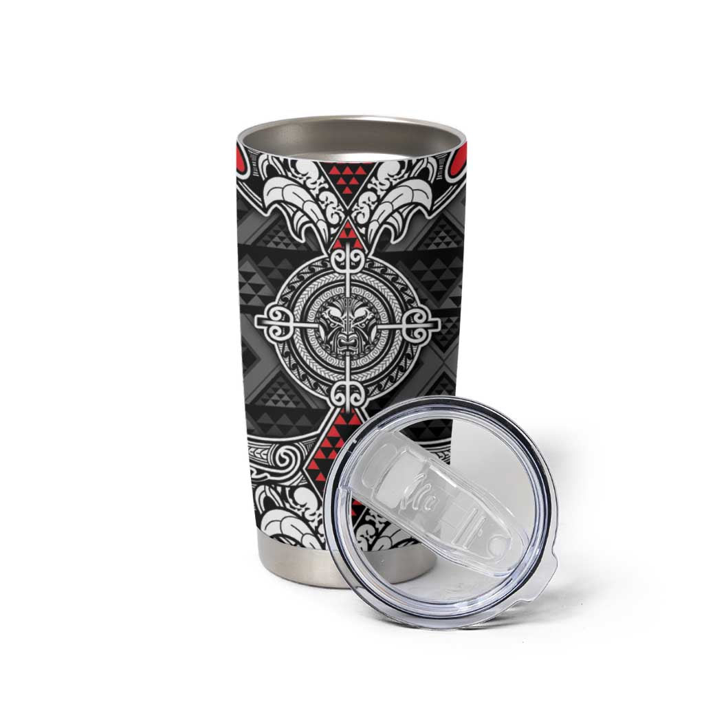 Black Aotearoa Taniko Motif Tumbler Cup Vintage Maori New Zealand Tribal Art Pattern LT9 - Polynesian Pride