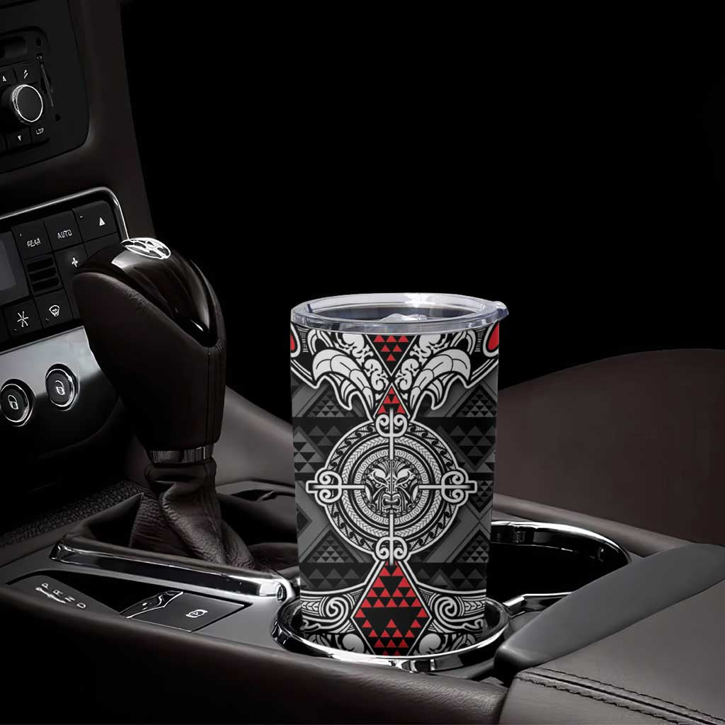 Black Aotearoa Taniko Motif Tumbler Cup Vintage Maori New Zealand Tribal Art Pattern LT9 - Polynesian Pride
