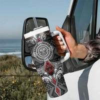 Black Aotearoa Taniko Motif Tumbler With Handle Vintage Maori New Zealand Tribal Art Pattern LT9 - Polynesian Pride