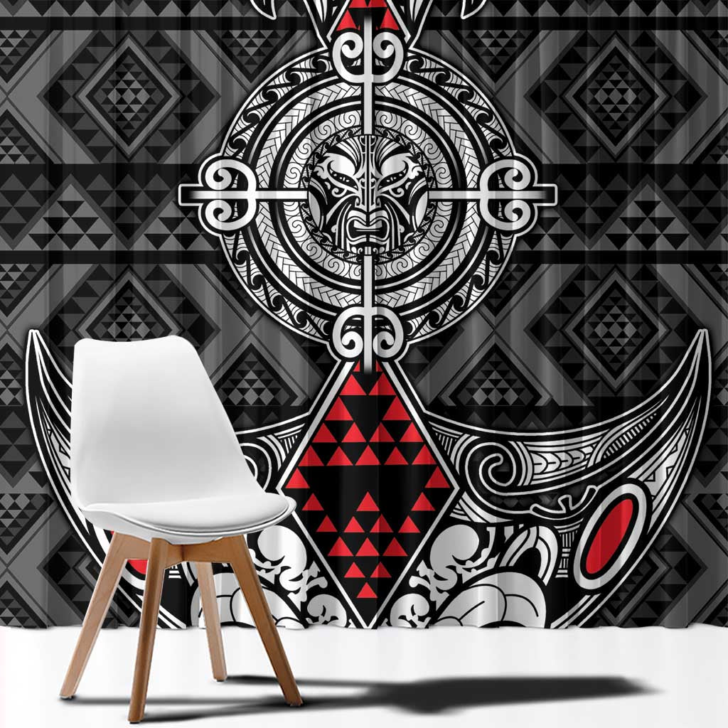 Black Aotearoa Taniko Motif Window Curtain Vintage Maori New Zealand Tribal Art Pattern