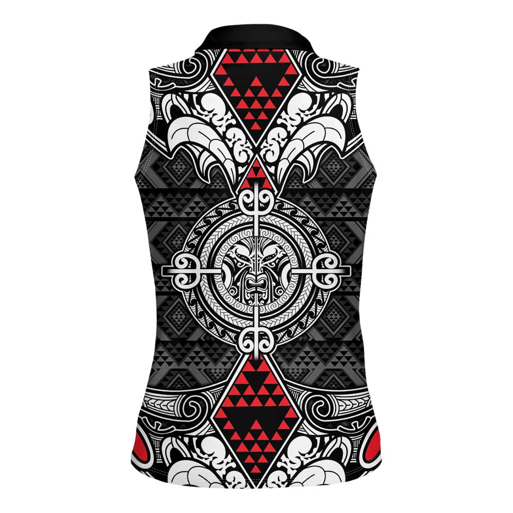 Black Aotearoa Tanilo Motif Women Sleeveless Polo Shirt Vintage Maori New Zealand Tribal Art Pattern