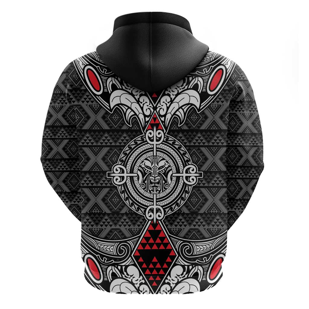 Black Aotearoa Tanilo Motif Zip Hoodie Vintage Maori New Zealand Tribal Art Pattern