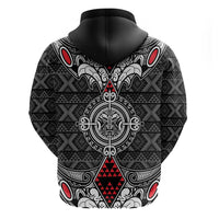 Black Aotearoa Tanilo Motif Zip Hoodie Vintage Maori New Zealand Tribal Art Pattern