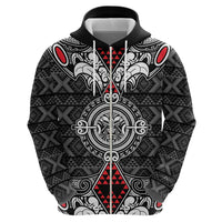 Black Aotearoa Tanilo Motif Zip Hoodie Vintage Maori New Zealand Tribal Art Pattern