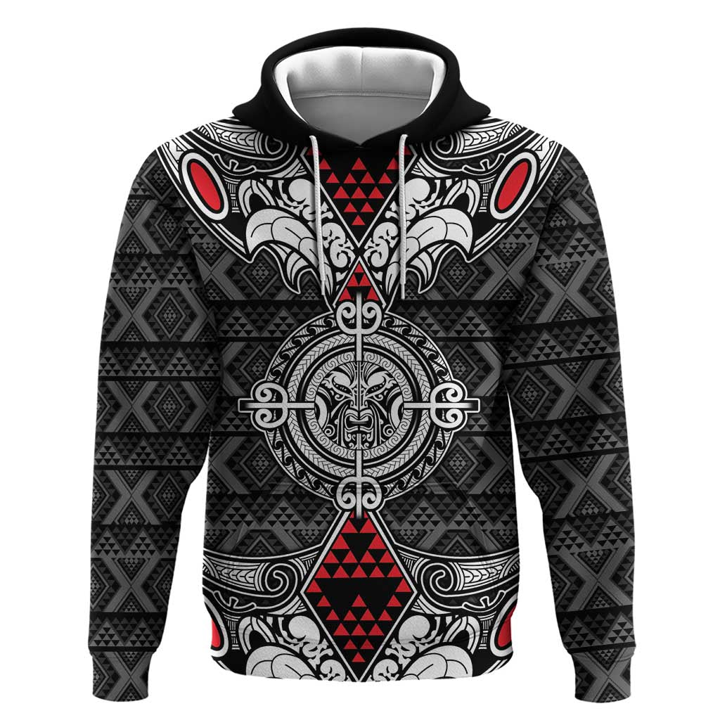 Black Aotearoa Tanilo Motif Zip Hoodie Vintage Maori New Zealand Tribal Art Pattern