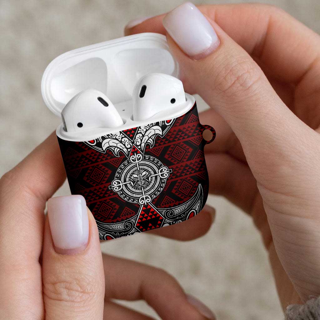 Red Aotearoa Taniko Motif AirPods Case Vintage Maori New Zealand Tribal Art Pattern - Polynesian Pride