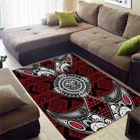 Red Aotearoa Taniko Motif Area Rug Vintage Maori New Zealand Tribal Art Pattern