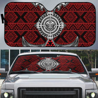 Red Aotearoa Taniko Motif Auto Sun Shade Vintage Maori New Zealand Tribal Art Pattern - Polynesian Pride